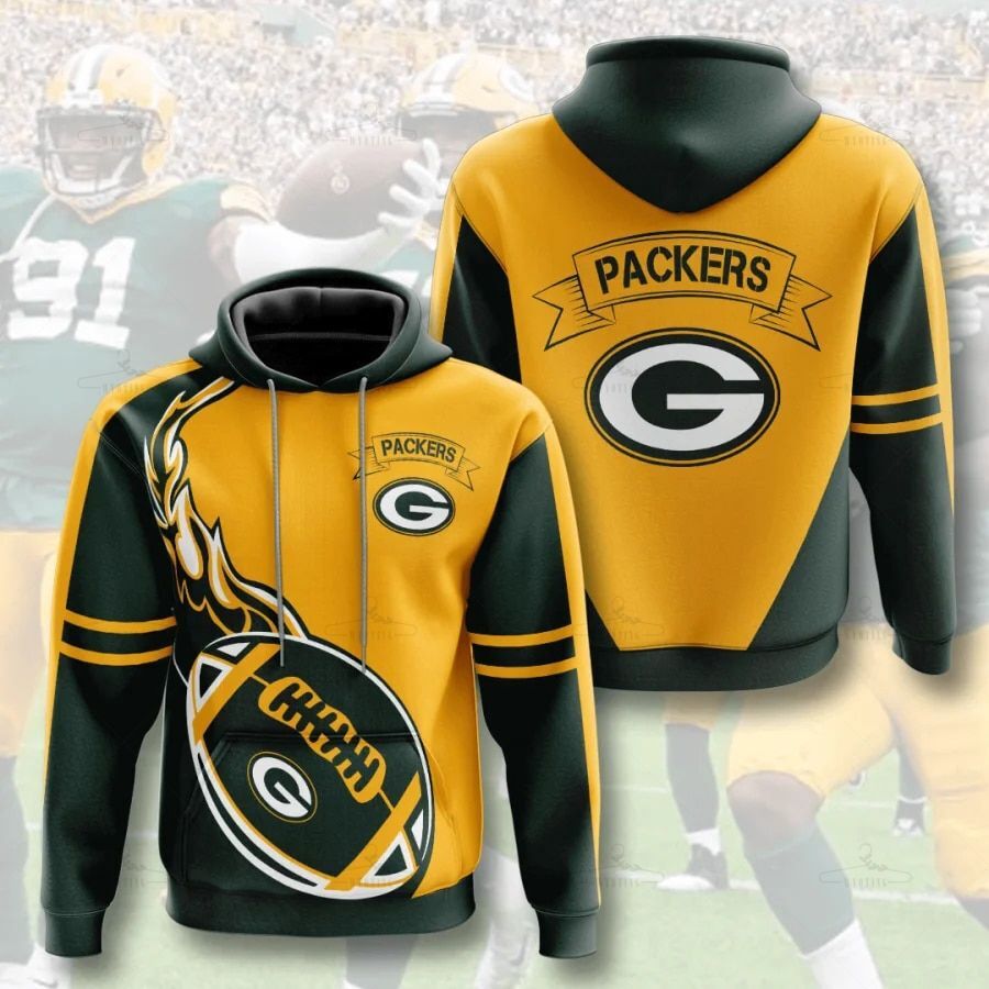 Green Bay Packers Hoodie Flame Balls Graphic Gift S