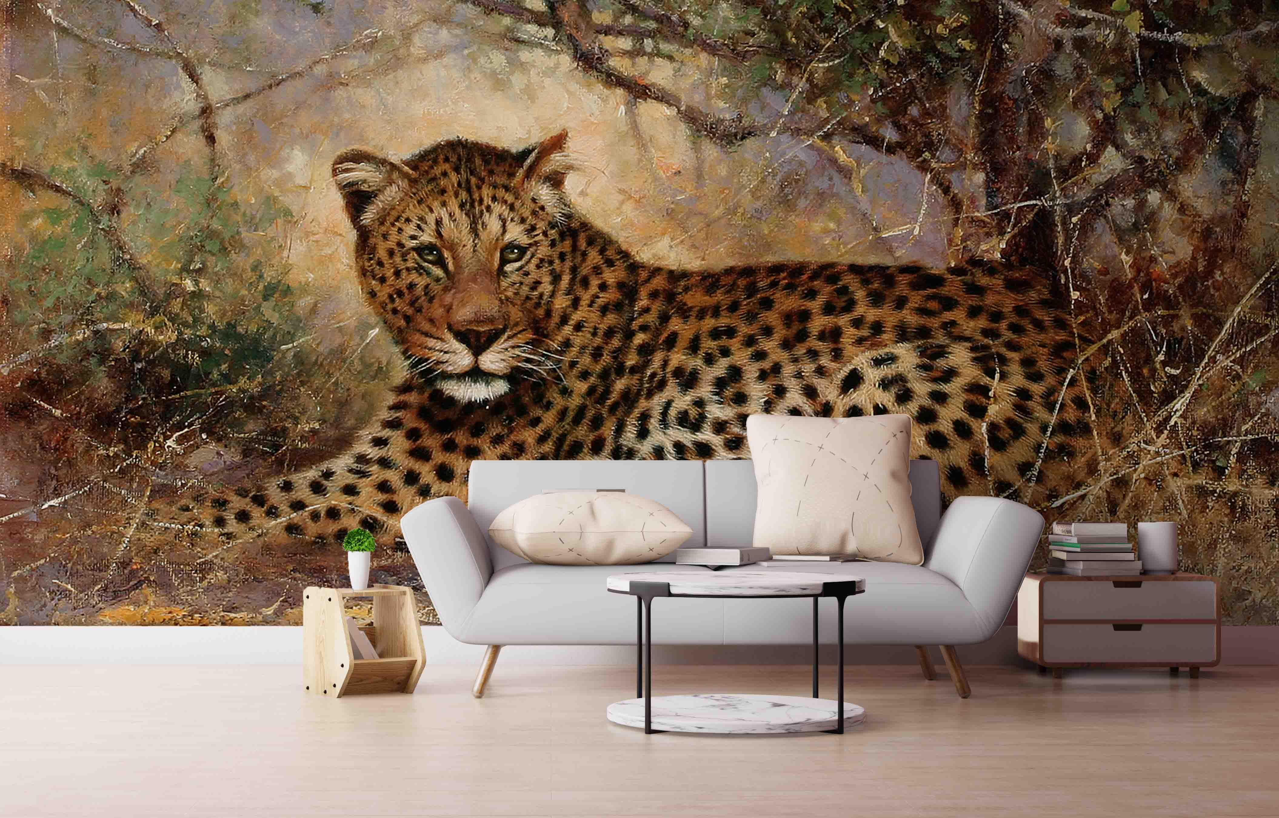 3D Oil Painting Leopard Wall Mural Wallpaper 26