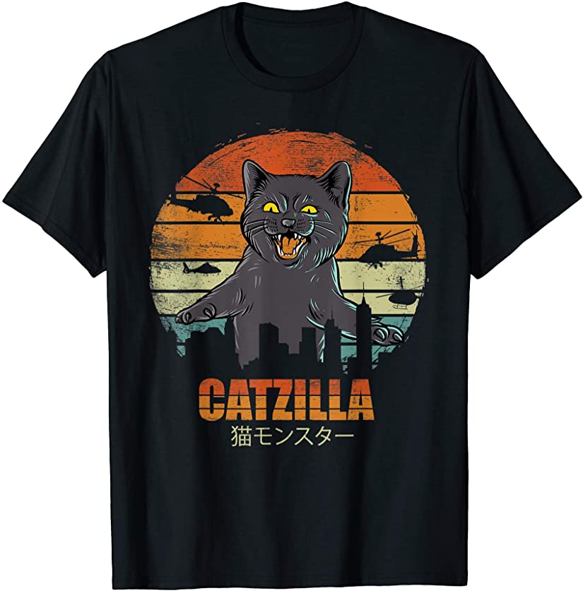 Catzilla Funny Cat Lover Gifts Love Kittens Retro Style T-Shirt