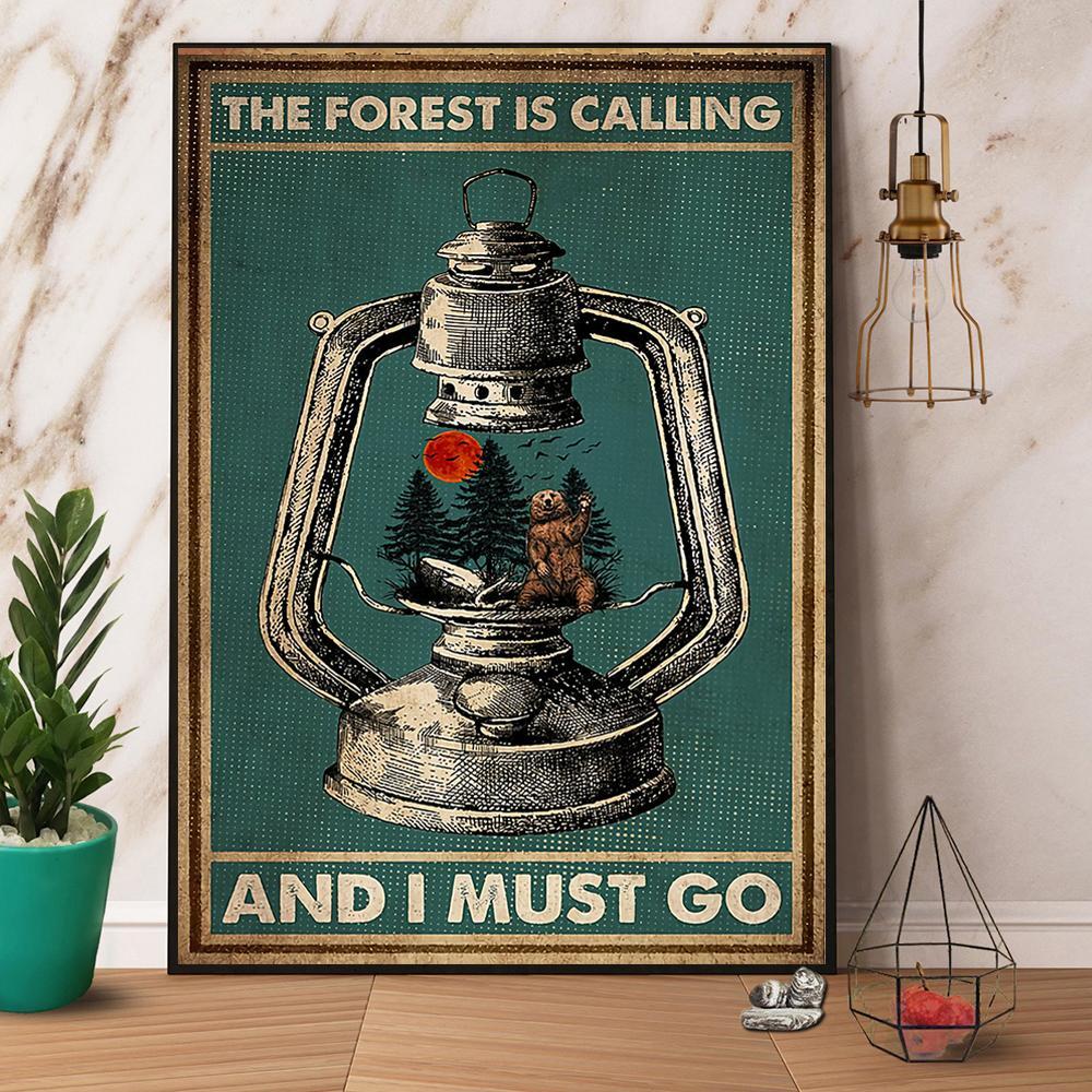 Bear Camping The Forest Is Calling And I Must Go Paper Poster No Frame Matte Canvas Wall Decor