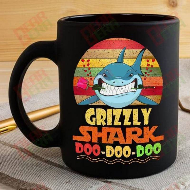 Vintage Grizzly Shark Doo Doo Doo Coffee Mug Retro Shark And Rose Womens Custom Father’s Day Mother’s Day Gift Idea GE687