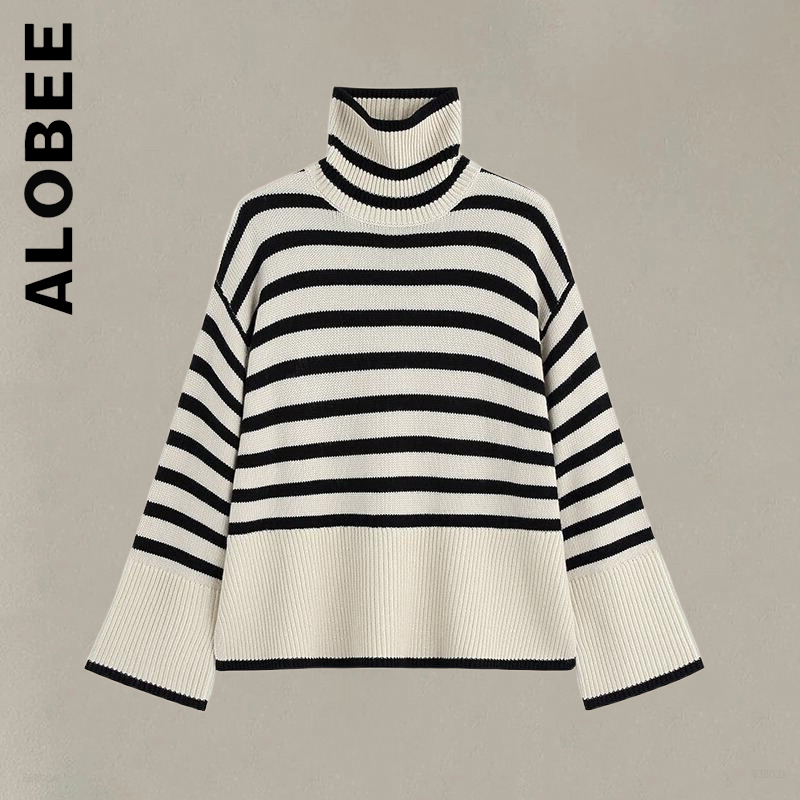 Alobee New Women Sweater Knitted Turtleneck Girl Korean Sweaters Women Vintage Sweet Top Women Basic Woman Sweater Female alx