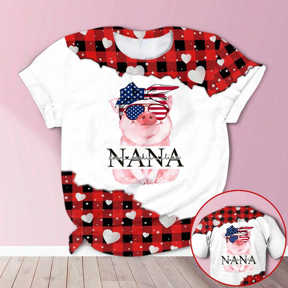 Personalized Cute Pig 4Th Of July Red Plaid All Over Print Shirts, 3D Shirt For Grandma Hn98 Do99