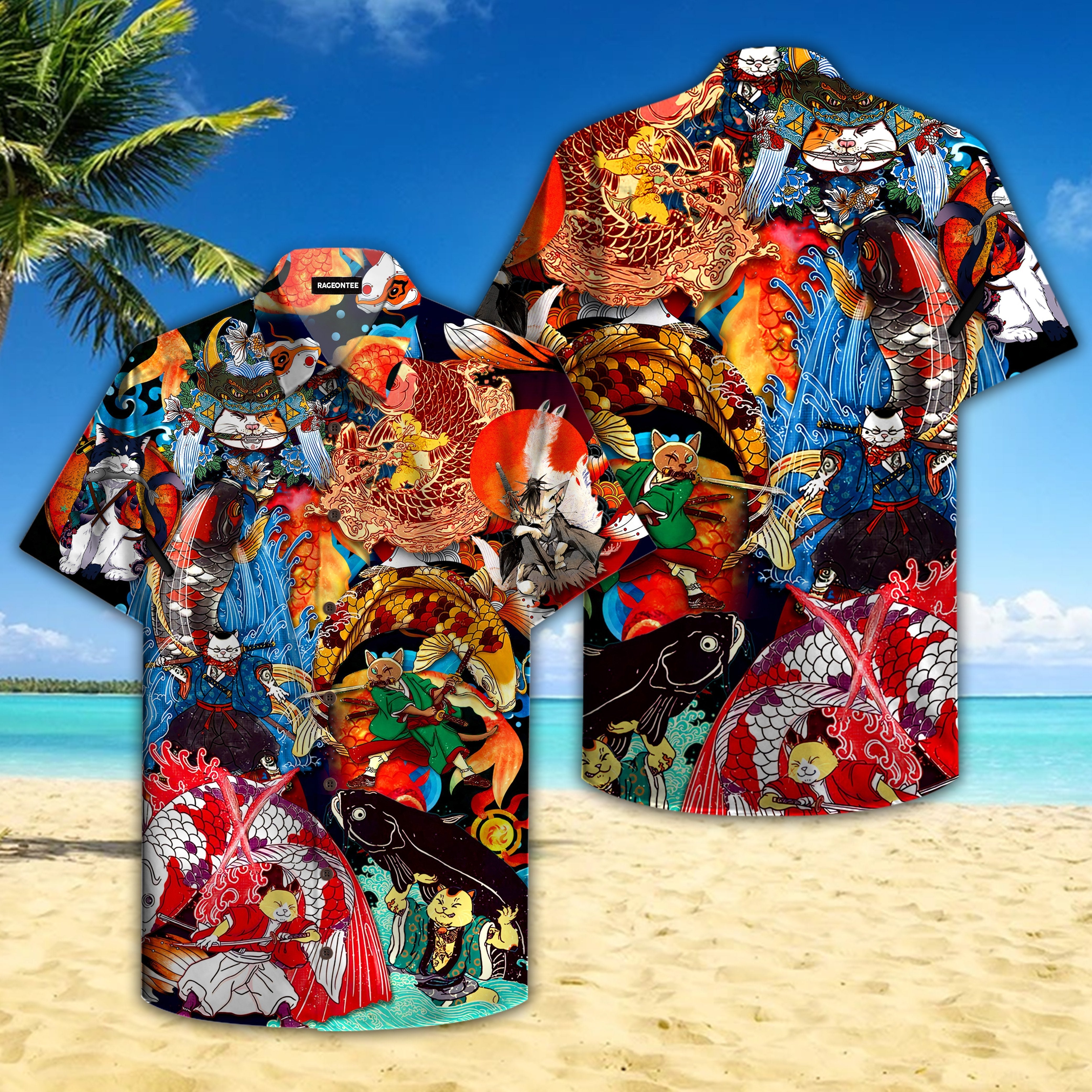 Sushi Master Cats And Koi Fish Hawaii Unisex Print Aloha Short Sleeve Casual Shirt Ha88756