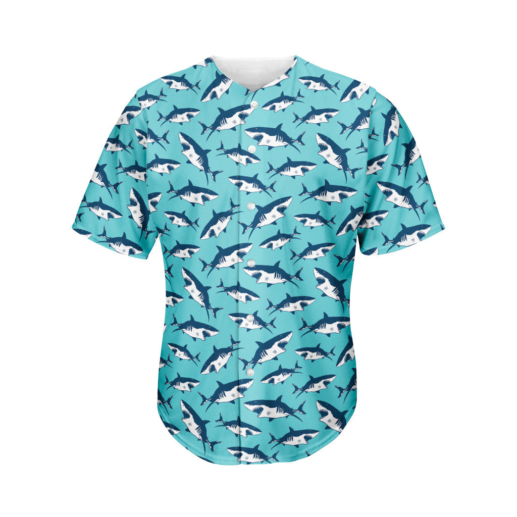 Angry Shark Pattern Print Men’S Baseball Jersey 3D Print