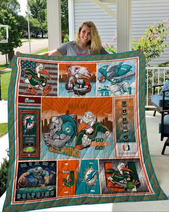 Hurricanes Dolphins 3D Quilt Blanket, Fleece Blanket