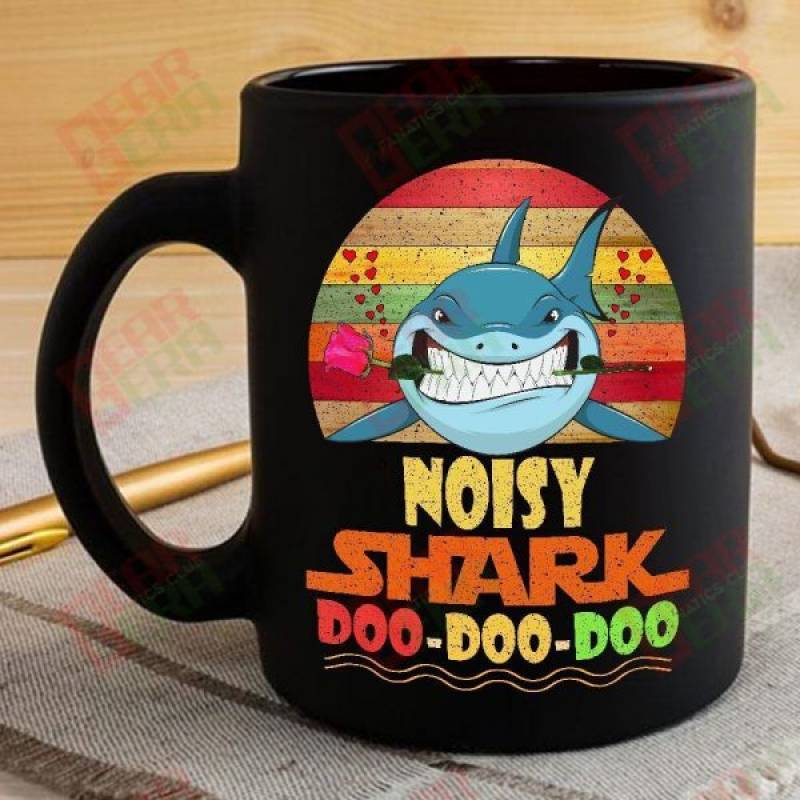 Vintage Noisy Shark Doo Doo Doo Coffee Mug Retro Shark And Rose Womens Custom Father’s Day Mother’s Day Gift Idea GE871