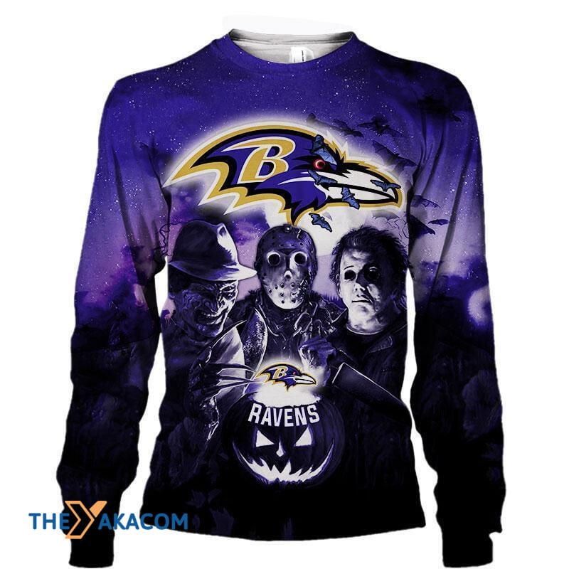 Baltimore Ravens Freddy Vs. Jason For Fan Gift Sweatshirt Long Sleeve Crewneck Casual Pullover Top