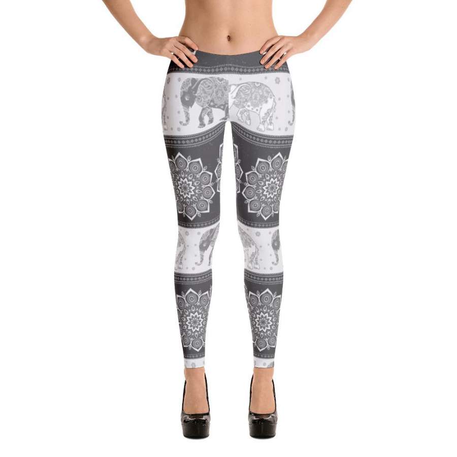 Mandala Elephant Leggings Bohemian Hippie Grey Leggings