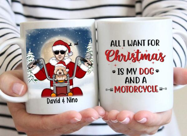 Personalized Mug, Motorcycle Man With Dogs, Christmas Gift For Bikers And Dog Lovers