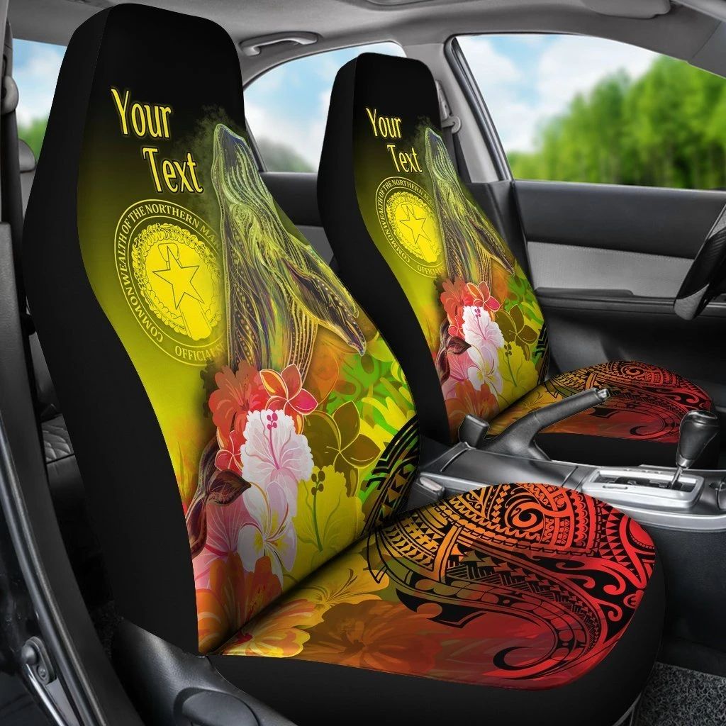 Cnmi Yellow Humpback Whale With Tropical Flowers Custom Name Car Seat Covers