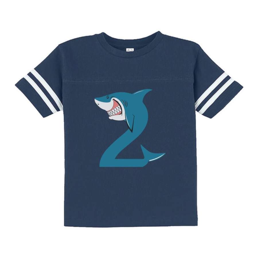 2nd Birthday Shark Two Year Old Toddler Jersey T-Shirt