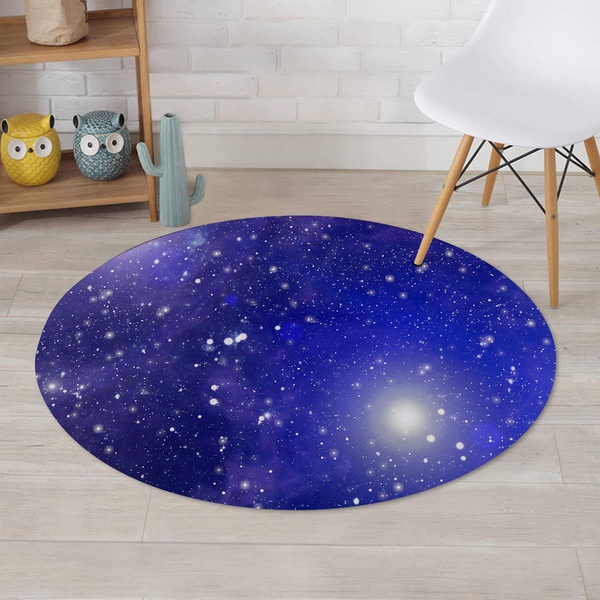 Blue Stardust Space Galaxy Round Rug