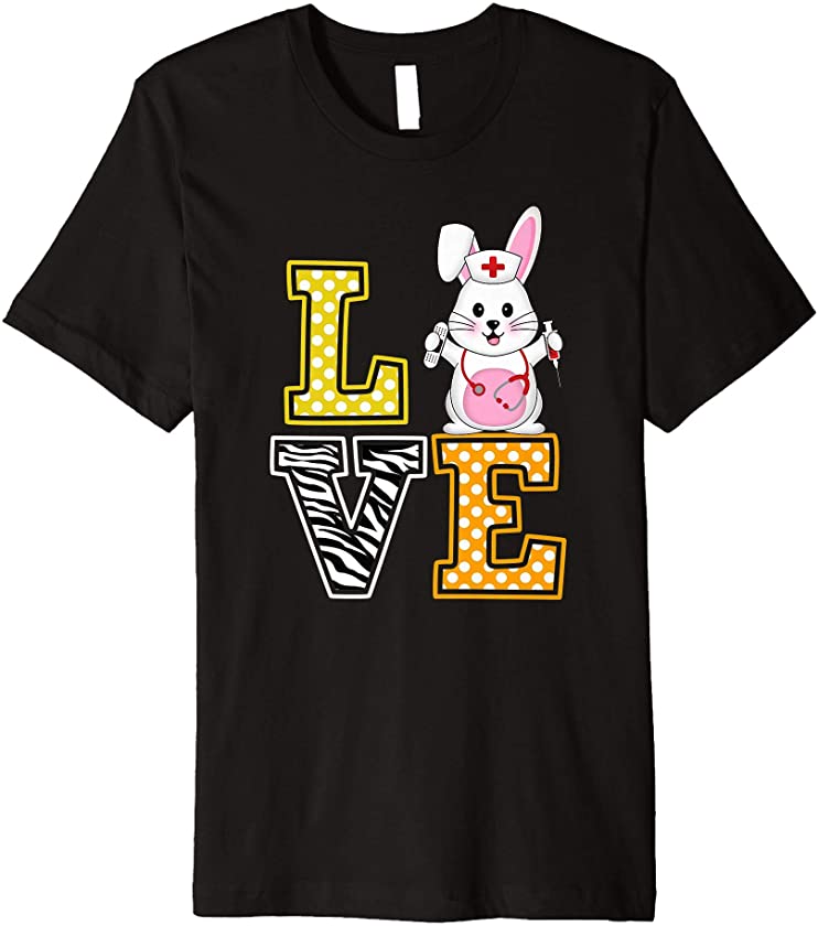 Love Easter Bunny Nurse Stethoscope Zebra Print RN LPN LVN Premium T-Shirt