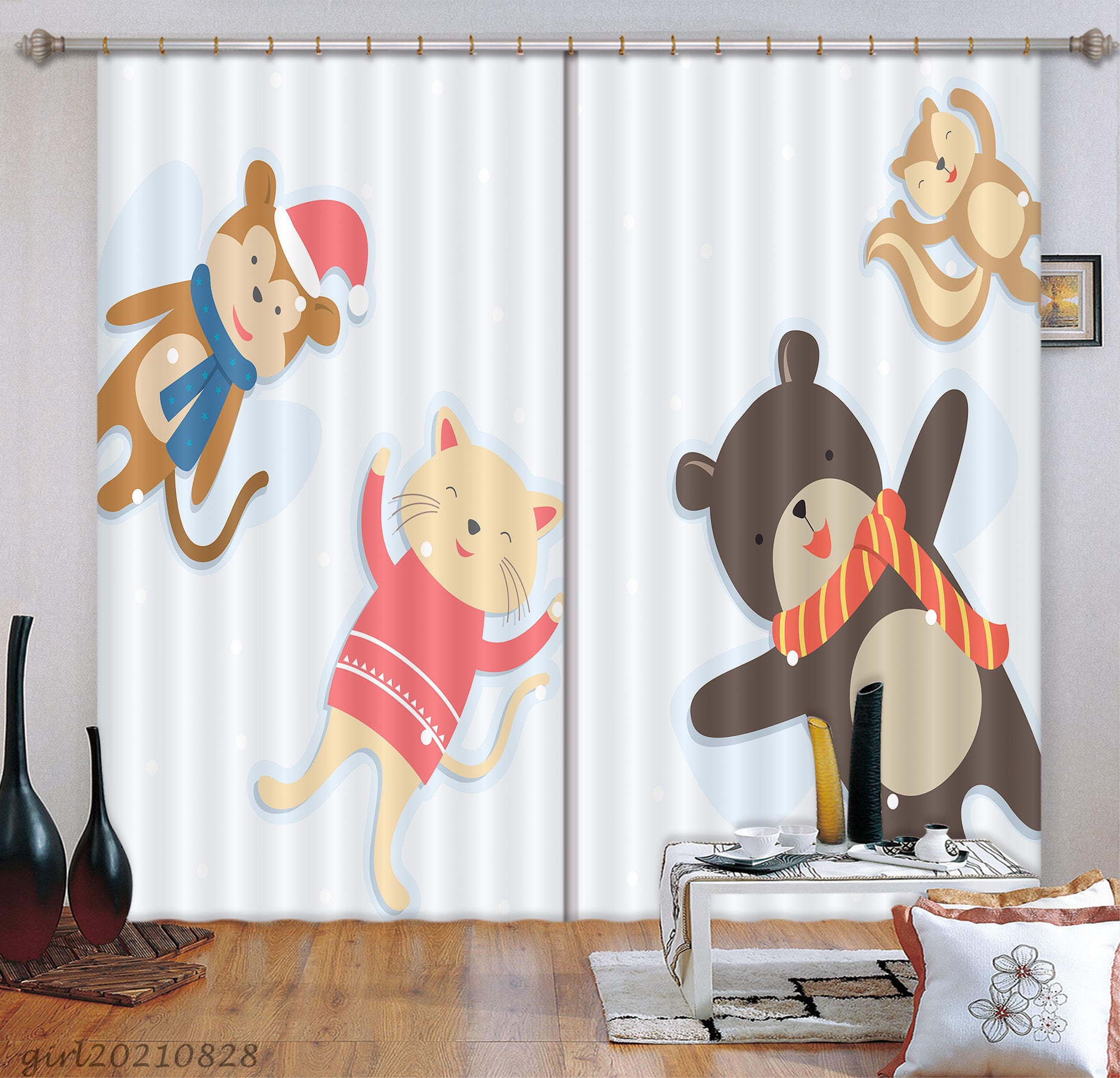 3D Cartoon Animal Bear Cat Monkey Curtains And Drapes Lqh 67