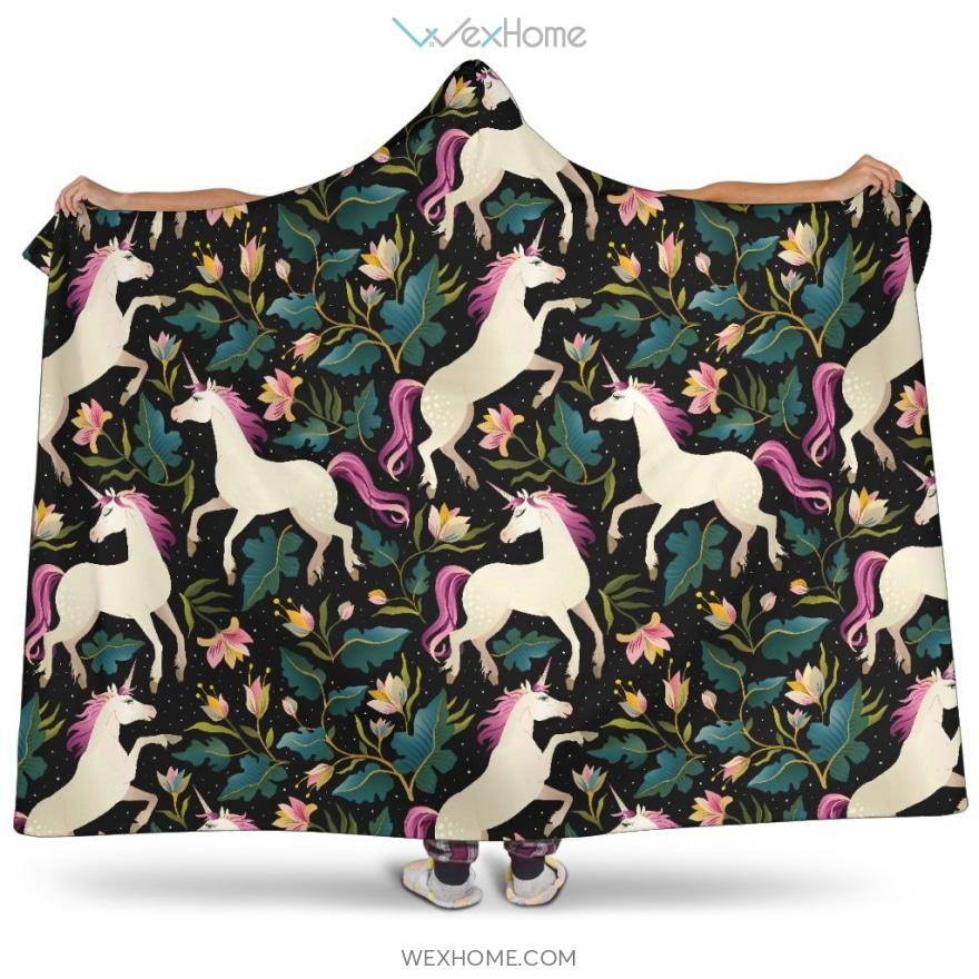 Unicorns Forest Background Hooded Blanket