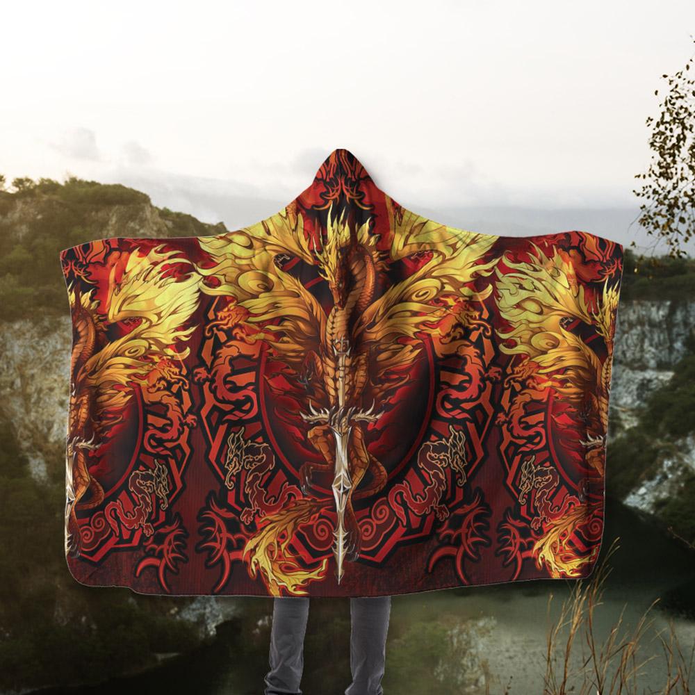 Viticstore™ Sword Dragon – 3XL orange black  3D all over printed Hooded Blanket
