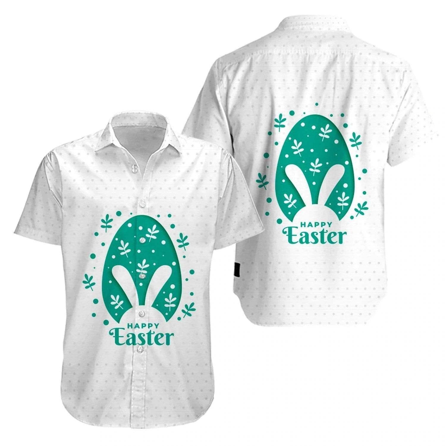 Beach Shirt Find Happy Easter Day Green Bunny Hawaiian Aloha Shirts, Unisex Print Aloha Short Sleeve Casual Shirt