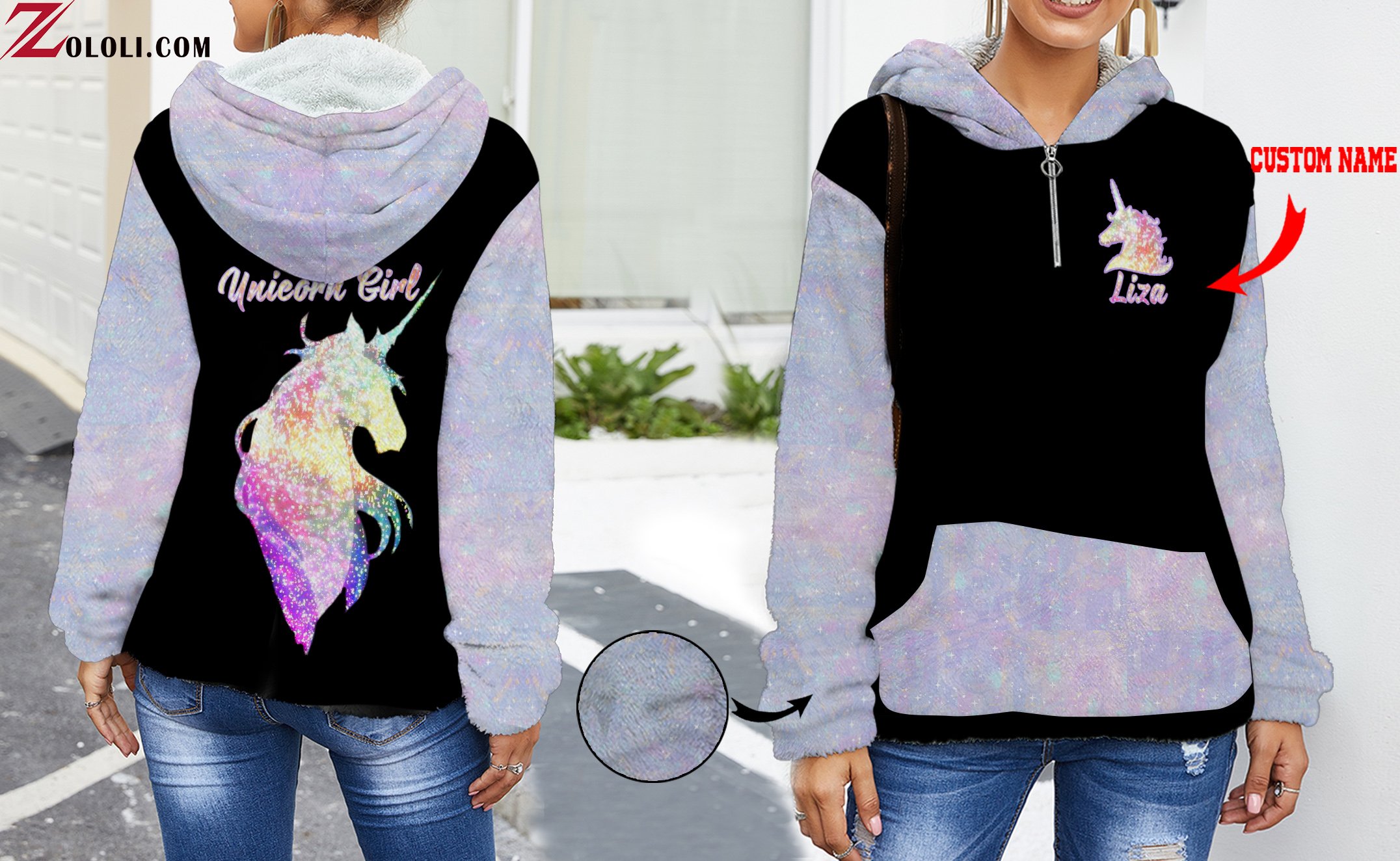 Unicorn Girl fleece Hoodie 3D Custom TXX