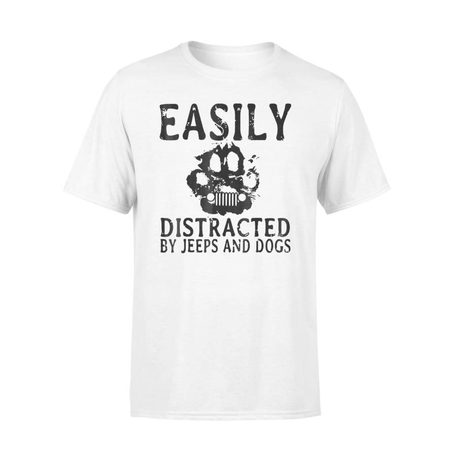 Easily Distracted By Jeeps And Dogs Flower Funny Gift T-Shirt