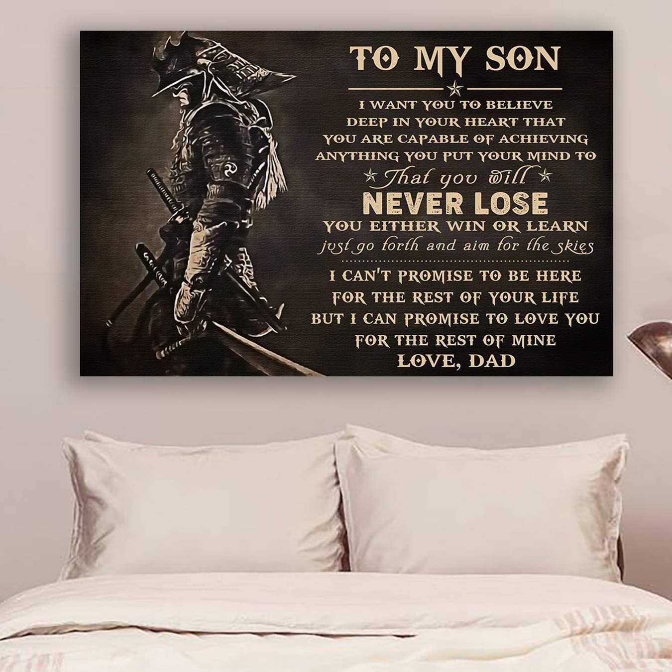 Poster for Room Aesthetic – Command Strips Wall Decor – Qh67 Samurai Poster – Dad to Son – Never Lose