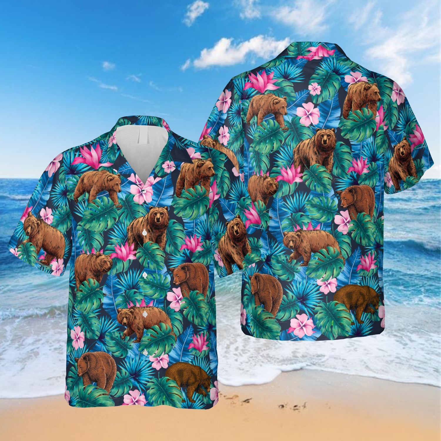 Hibicus Flowers Bear Hawaii Shirt For Men Ha2657