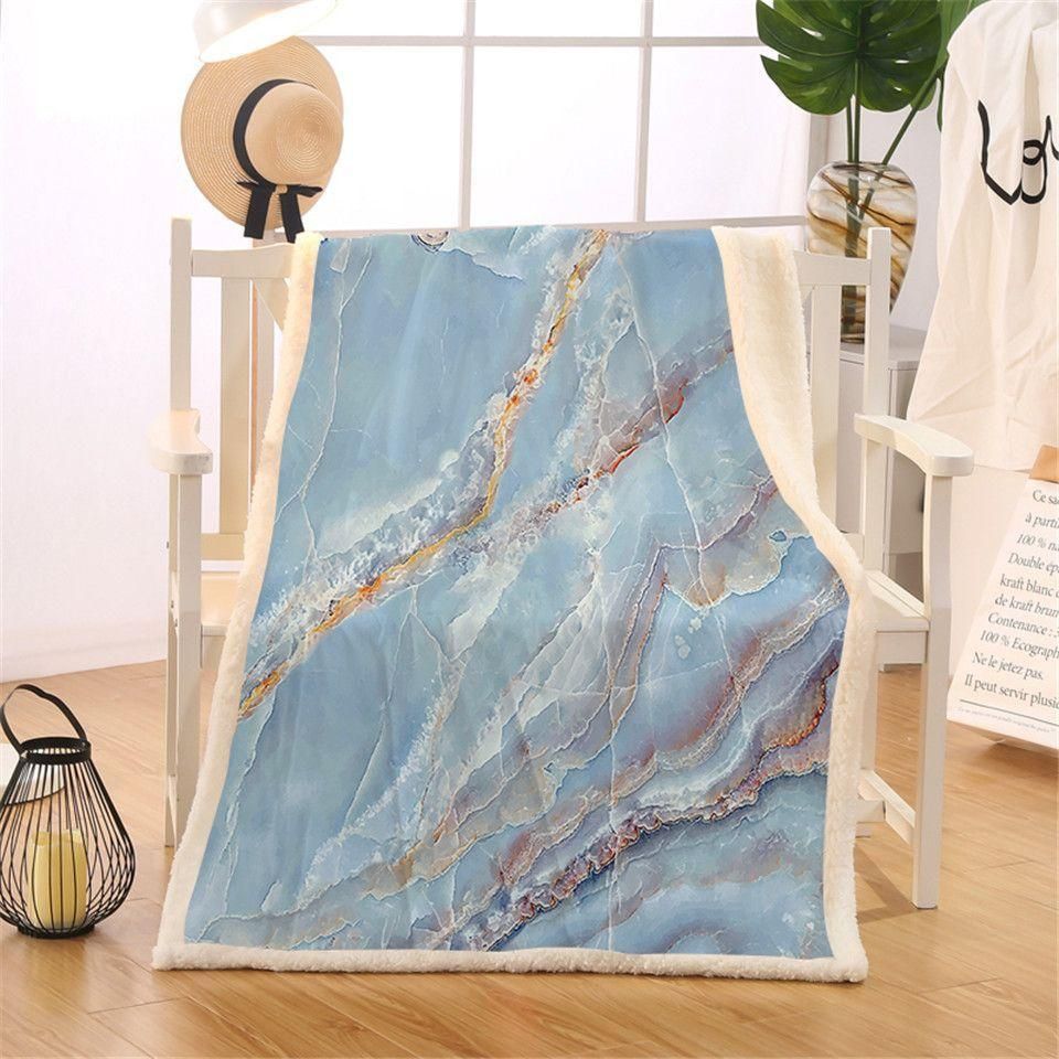 Beautiful Blue Marble Pattern Printed Fleece Blanket, Sherpa Blanket, Gift For Parent, Family Member, Friends Gift, Christmas Gift, Home Decor, Home Living