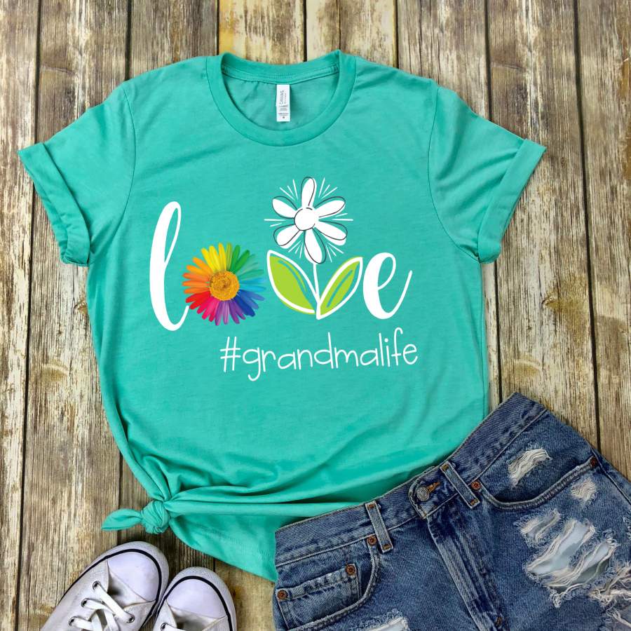 Personalized Bella Canvas Love Grandma Flower Shirt