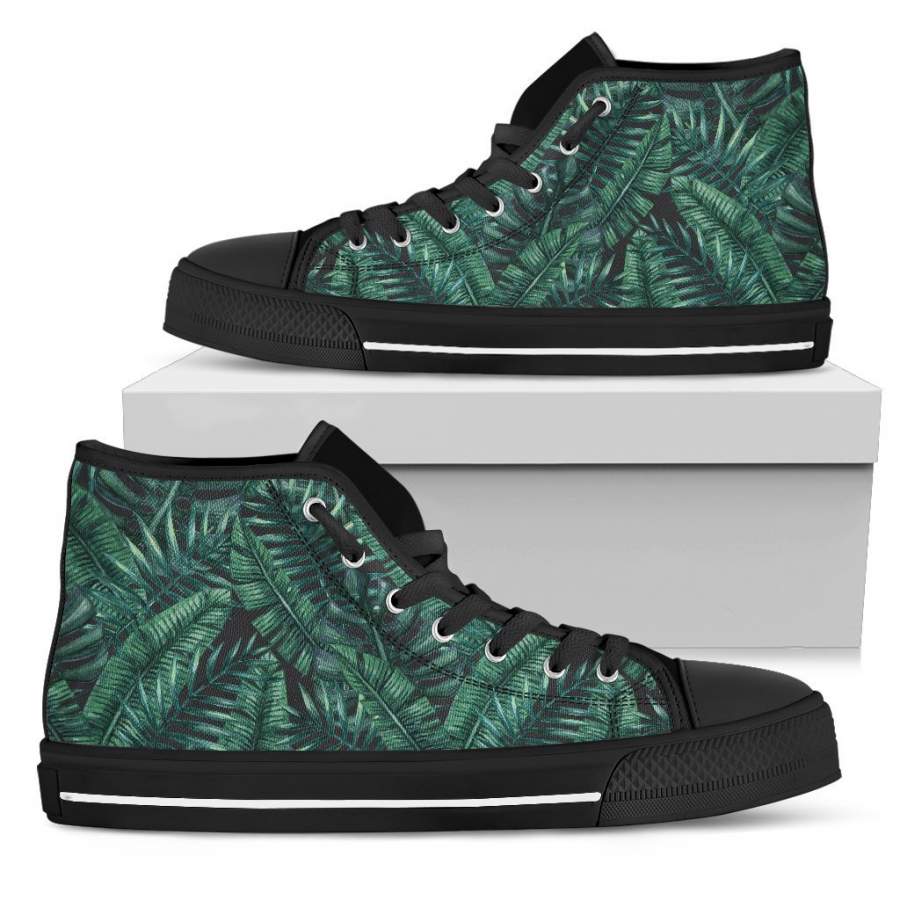 Watercolor Tropical Leaf Pattern Print Men’s High Top Shoes