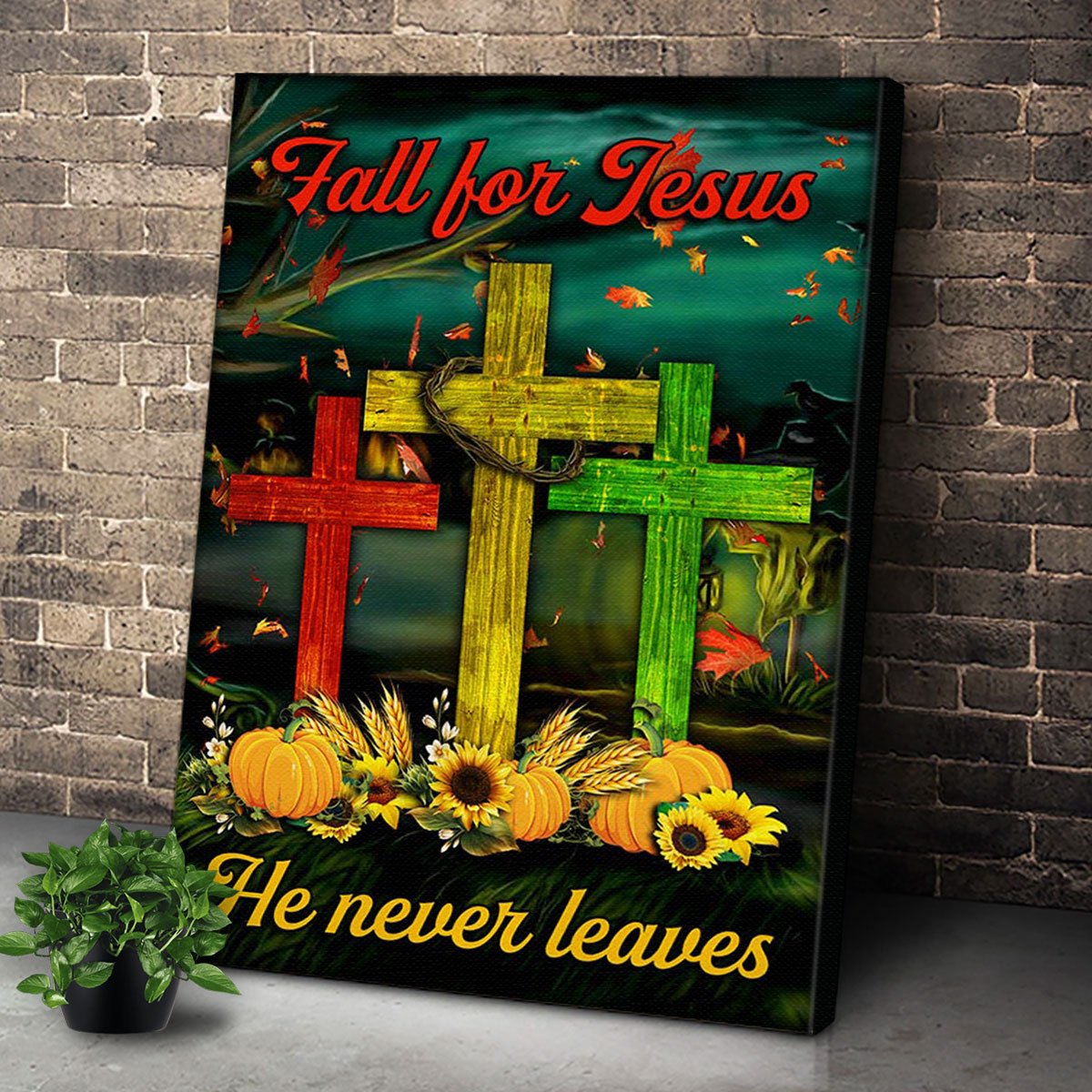 Personalized Fall For Jesus He Never Leaves Wall Art For Christmas Gift – Canvas Prints Poster Wall Art