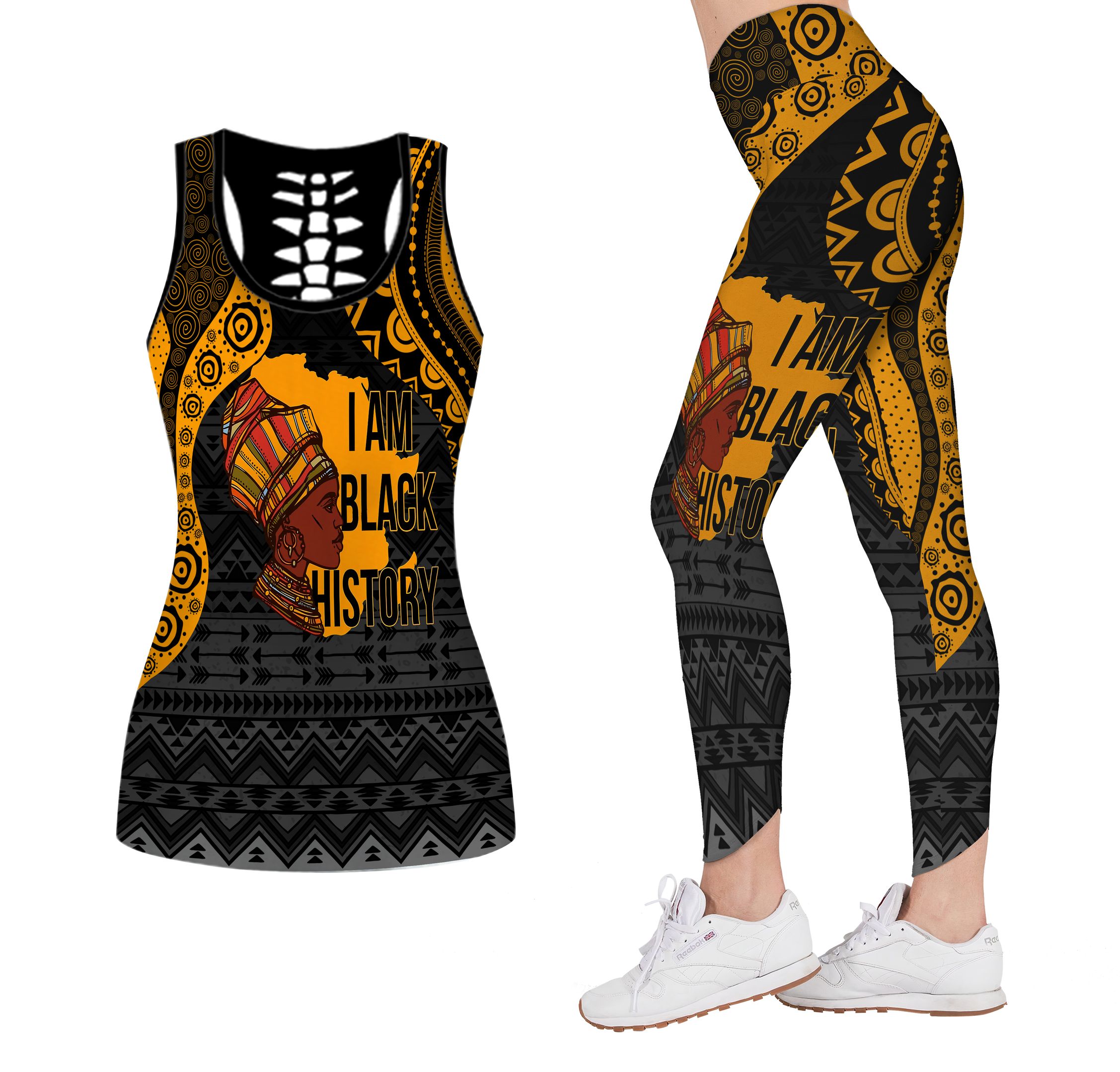 African American Tank Top + Leggings, I Am Black History Leggings Tank Top