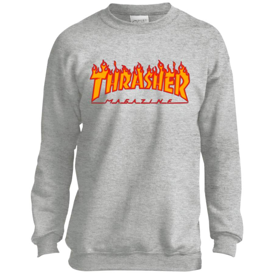 Thrasher Magazine Skateboarding Fire Design Youth Crewneck Sweatshirt