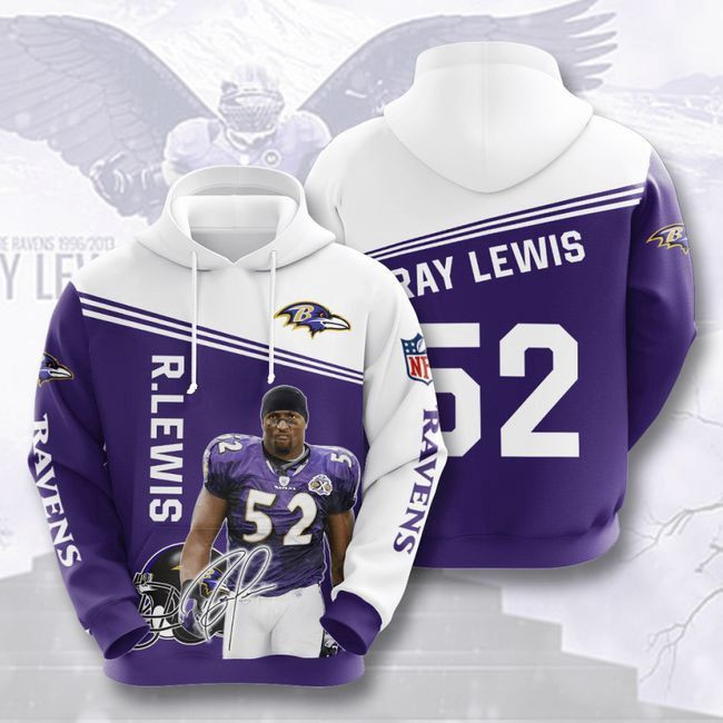 Baltimore Ravens 52 Ray Lewis 98 Unisex 3D Hoodie Gift For Fans