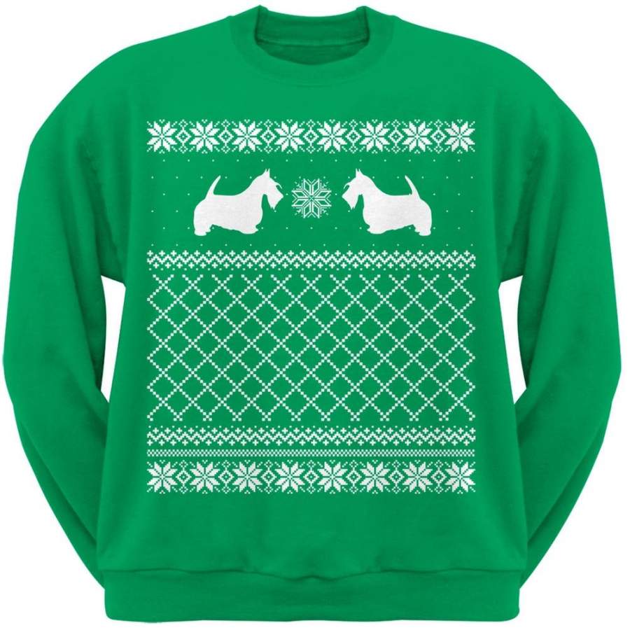 Scottish Terrier Green Adult Ugly Christmas Sweater Crew Neck Sweatshirt