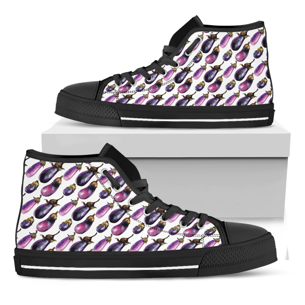 Watercolor Eggplant Pattern Print Black High Top Shoes