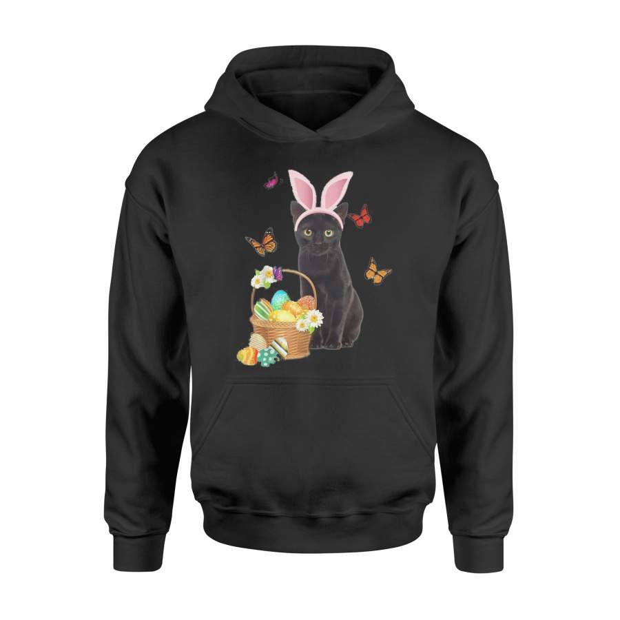 Black Cat Bunny Hat Rabbit Easter Eggs Hoodie