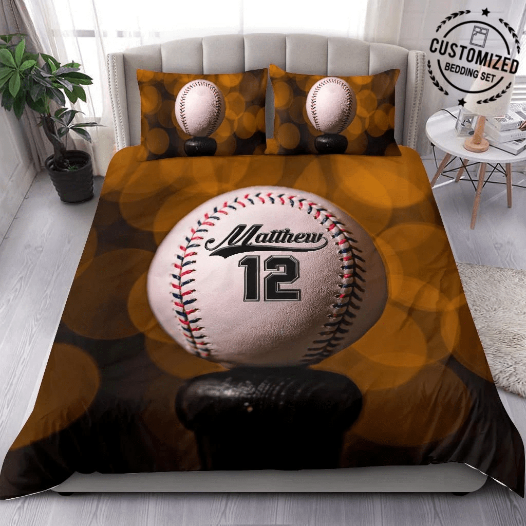 Baseball Ball On Bat Personalized Custom Name Duvet Cover Bedding Set