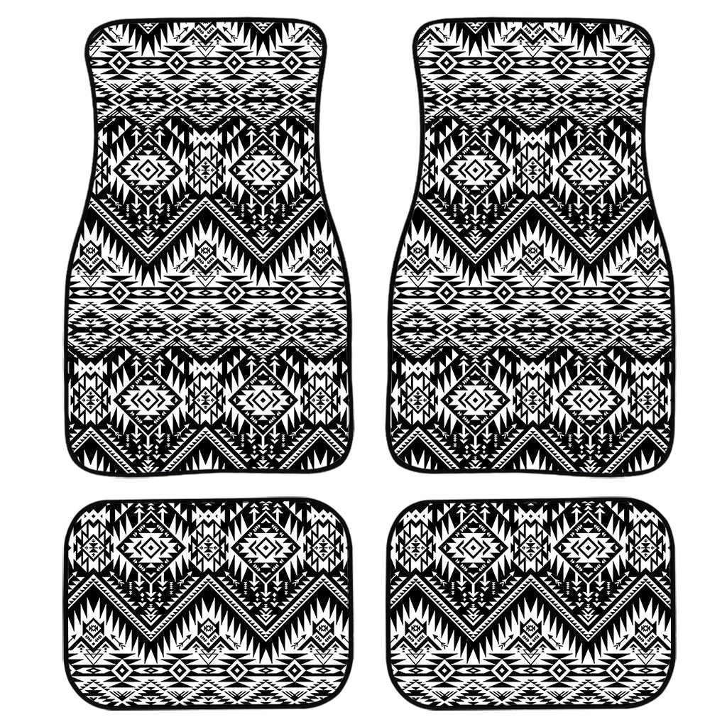 Black And White Navajo Print Front And Back Car Floor Mats, Front Car Mat