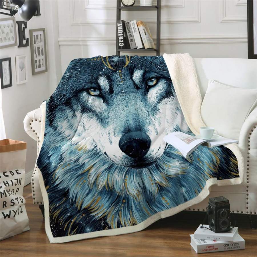 In The Darkness Wolf Sherpa Blanket