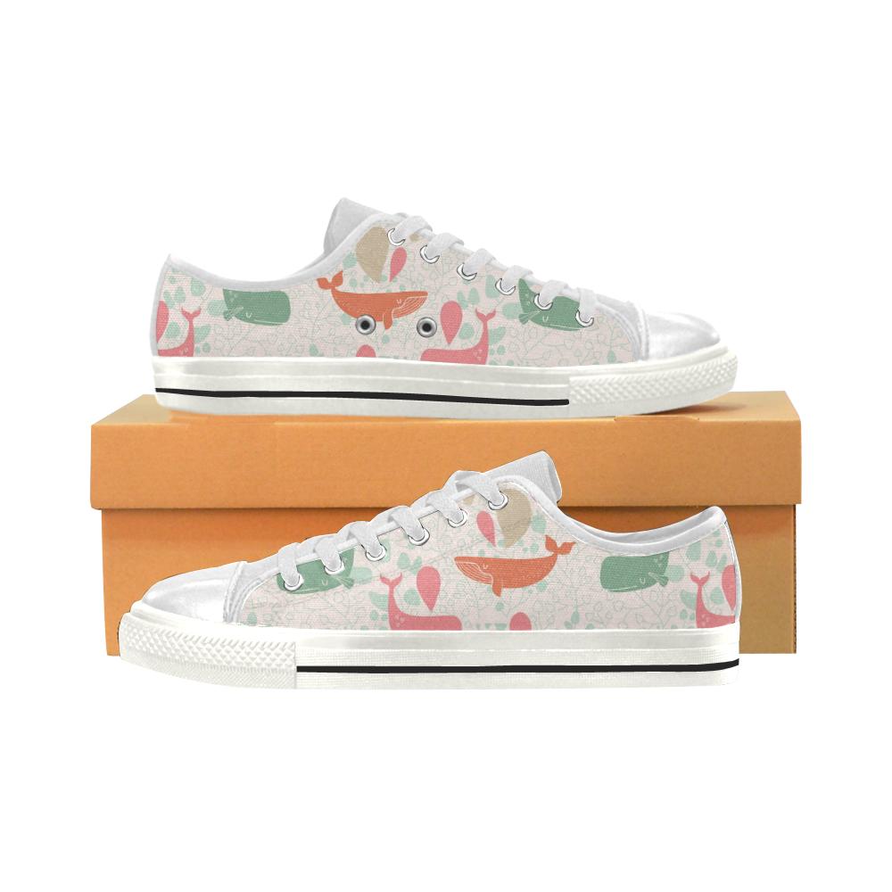 Cute whale pattern Women’s Low Top Shoes White