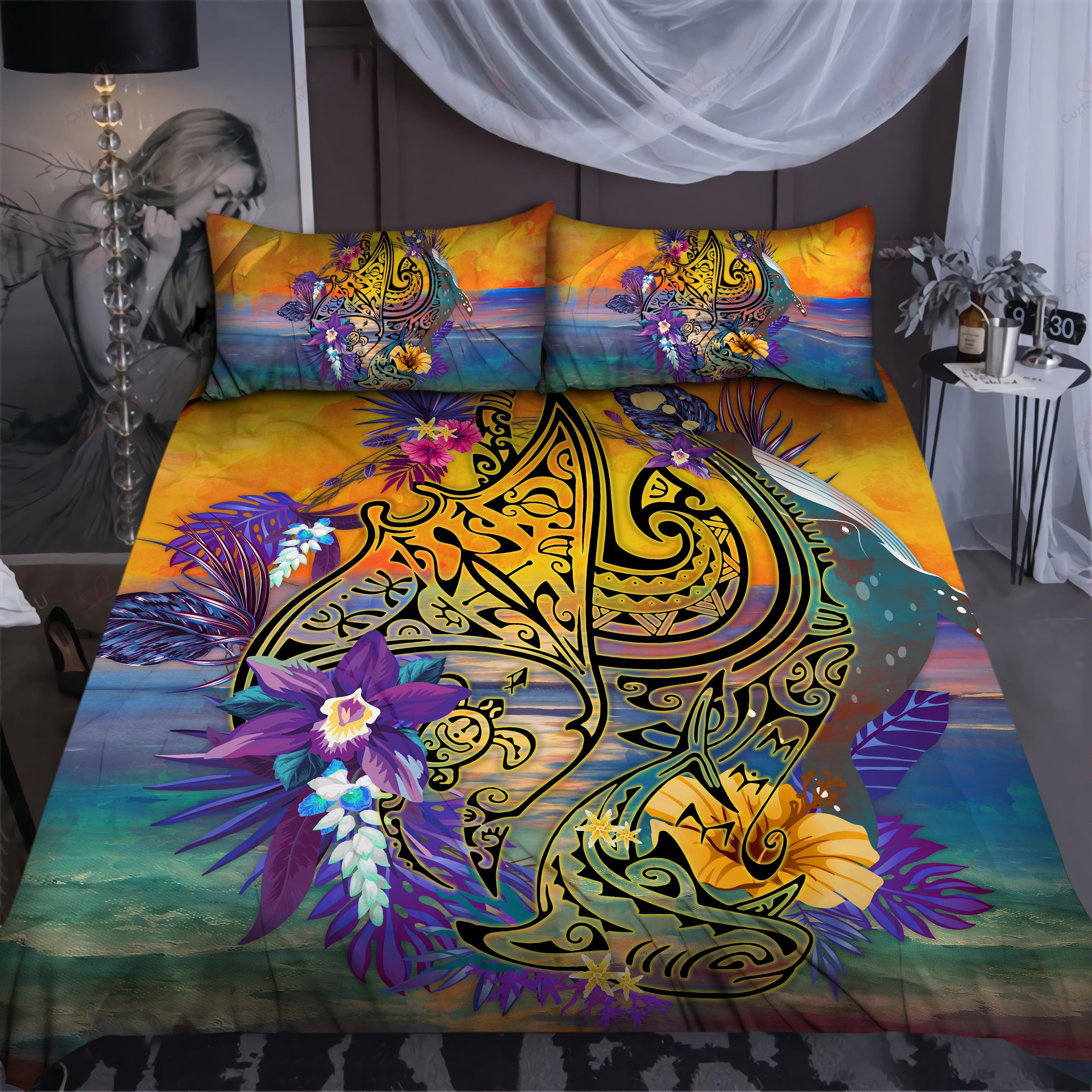 Tmarc Tee Polynesian Turtle Shark Manta Duvet Cover Bedding Set-Ml