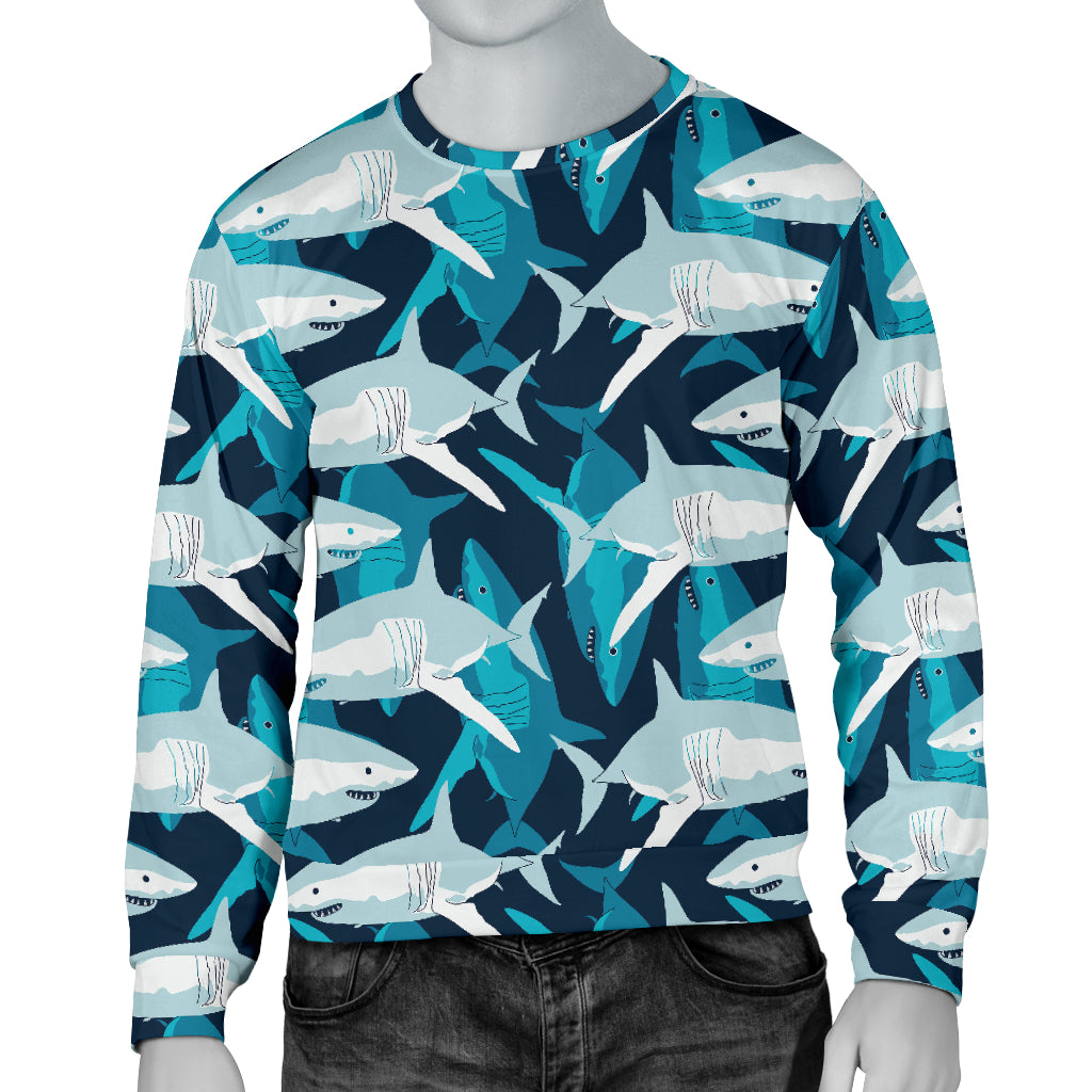 Shark Design Print Men Long Sleeve Sweatshirt