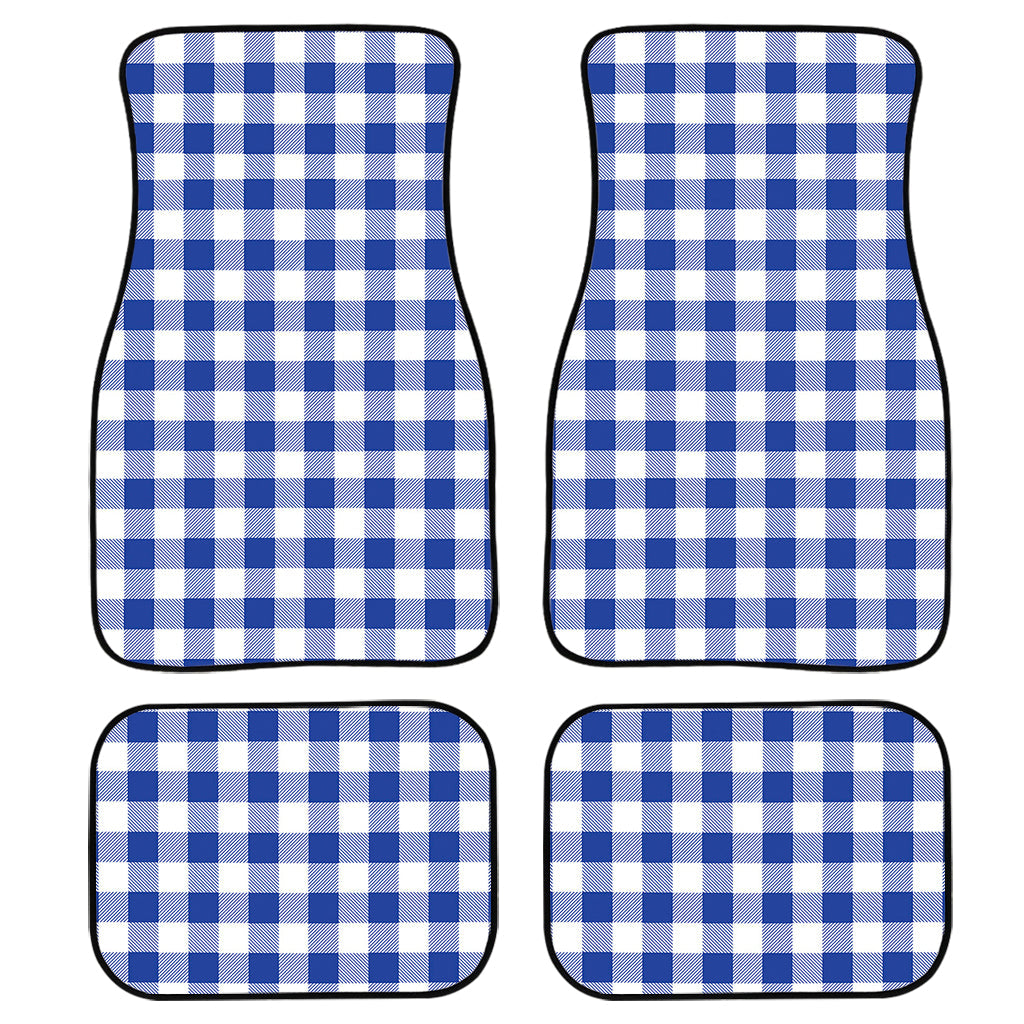 Blue And White Buffalo Check Print Front And Back Car Floor Mats, Front Car Mat