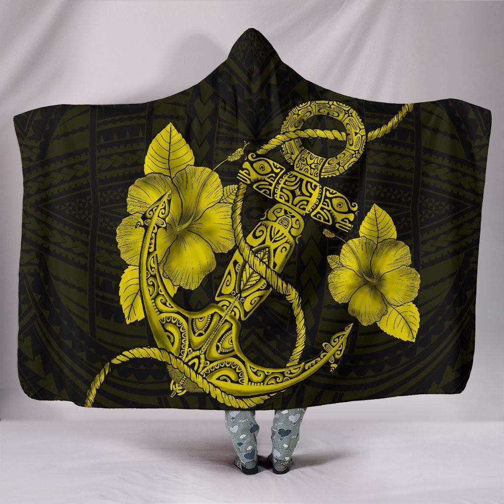 Anchor Yellow Poly Tribal Hooded Blanket