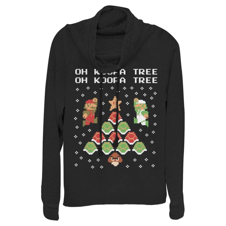 Nintendo Junior’s Christmas Mario Bros. Koopa Tree  Cowl Neck Sweatshirt