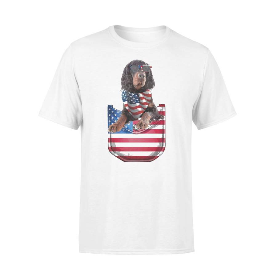 Gordon Setter Pocket American Flag Independence Day T-shirt