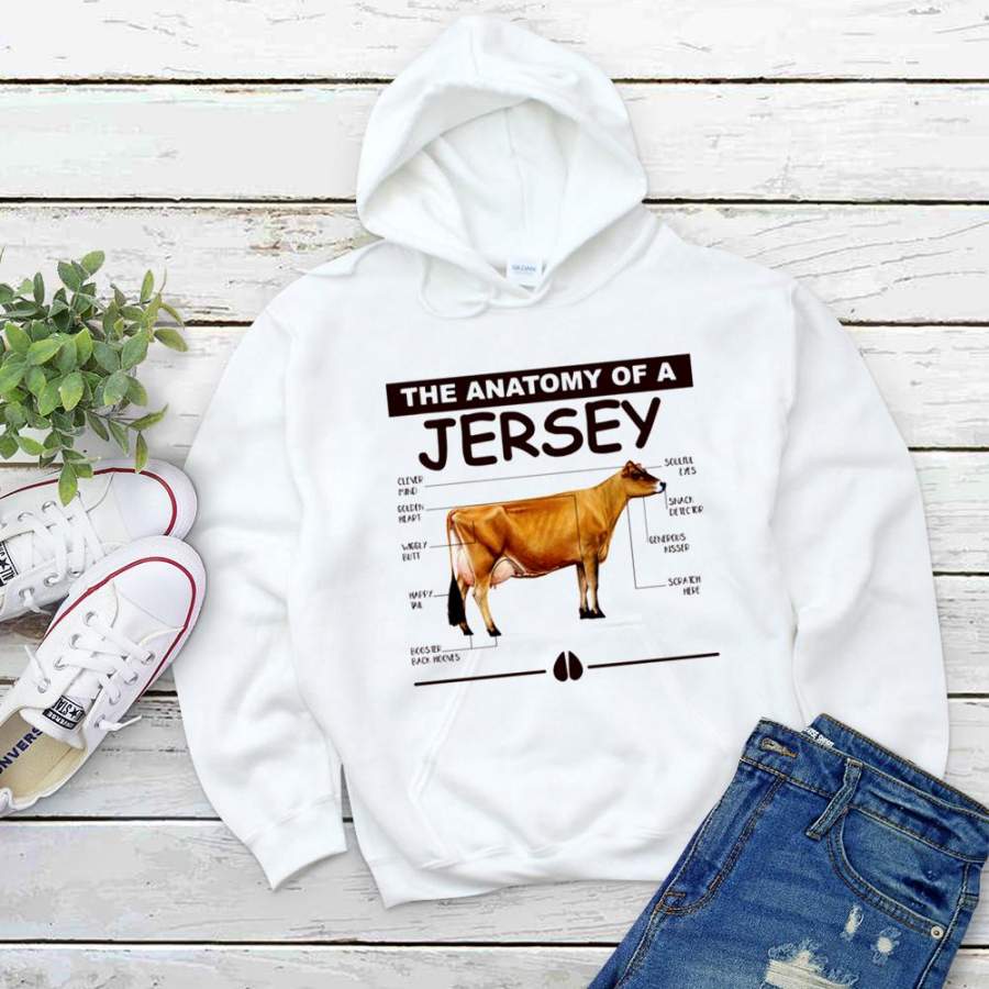 Farmer jersey cattle the anatomy of a jersey love farm white hoodie for men and women S-5XL