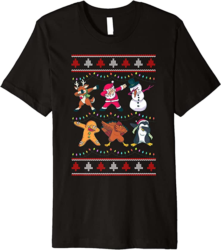 Dabbing Reindeer Santa Snowman Penguin Christmas Premium T-Shirt