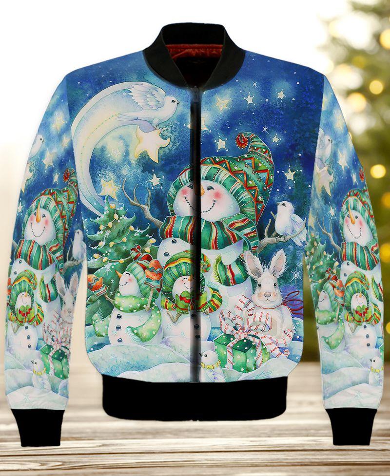 3D Full Printing Snowman And Starry Night Shirt Gift For Christmas Holiday 3D Bomber