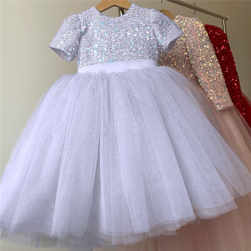 Wedding Birthday Dresses For Girls 3-8 Years Elegant Party Sequins Tutu Christening Gown Kids Children Formal Pageant Clothes alx